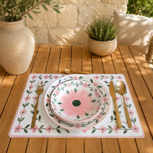 Lot de 6 assiettes creuses 20cm en porcelaine blanc et rose floral PRIMAVERA