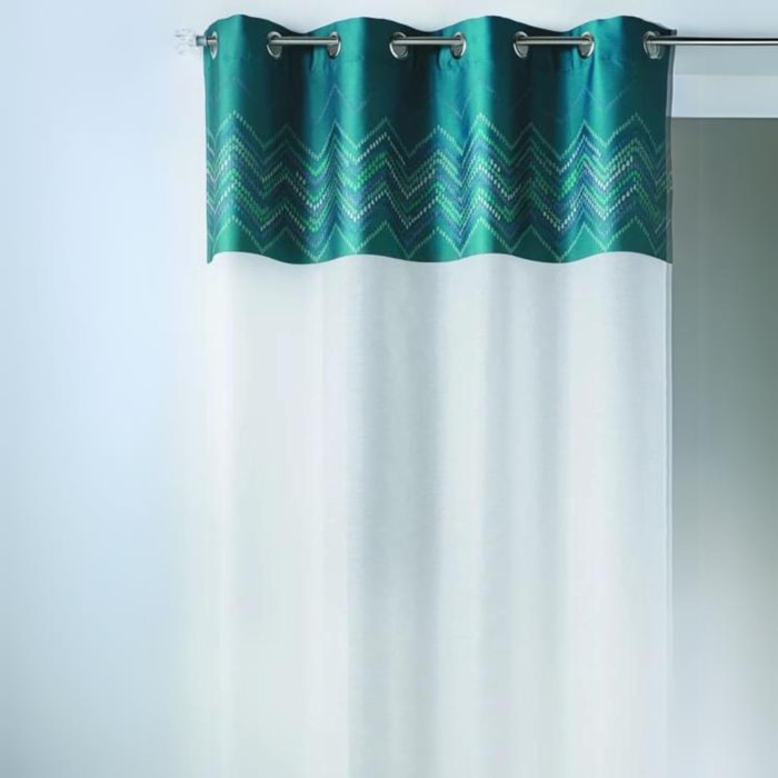 Voilage en jacquard avec parement haut 'chevron' - Bleu Pétrole