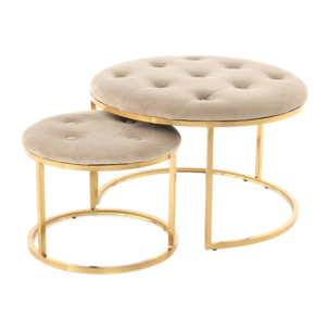 Set di 2 pouf Myla in velluto taupe e oro