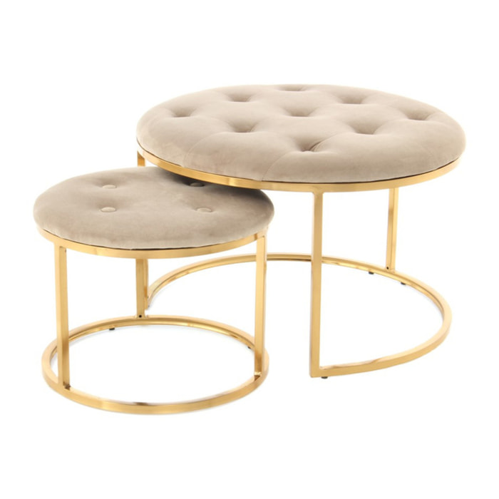 Set di 2 pouf Myla in velluto taupe e oro