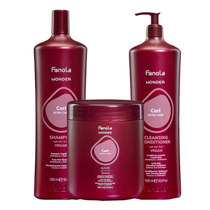 FANOLA Kit Wonder Curl Shampoo 1000ml + Mask 1000ml + Conditioner 1000ml