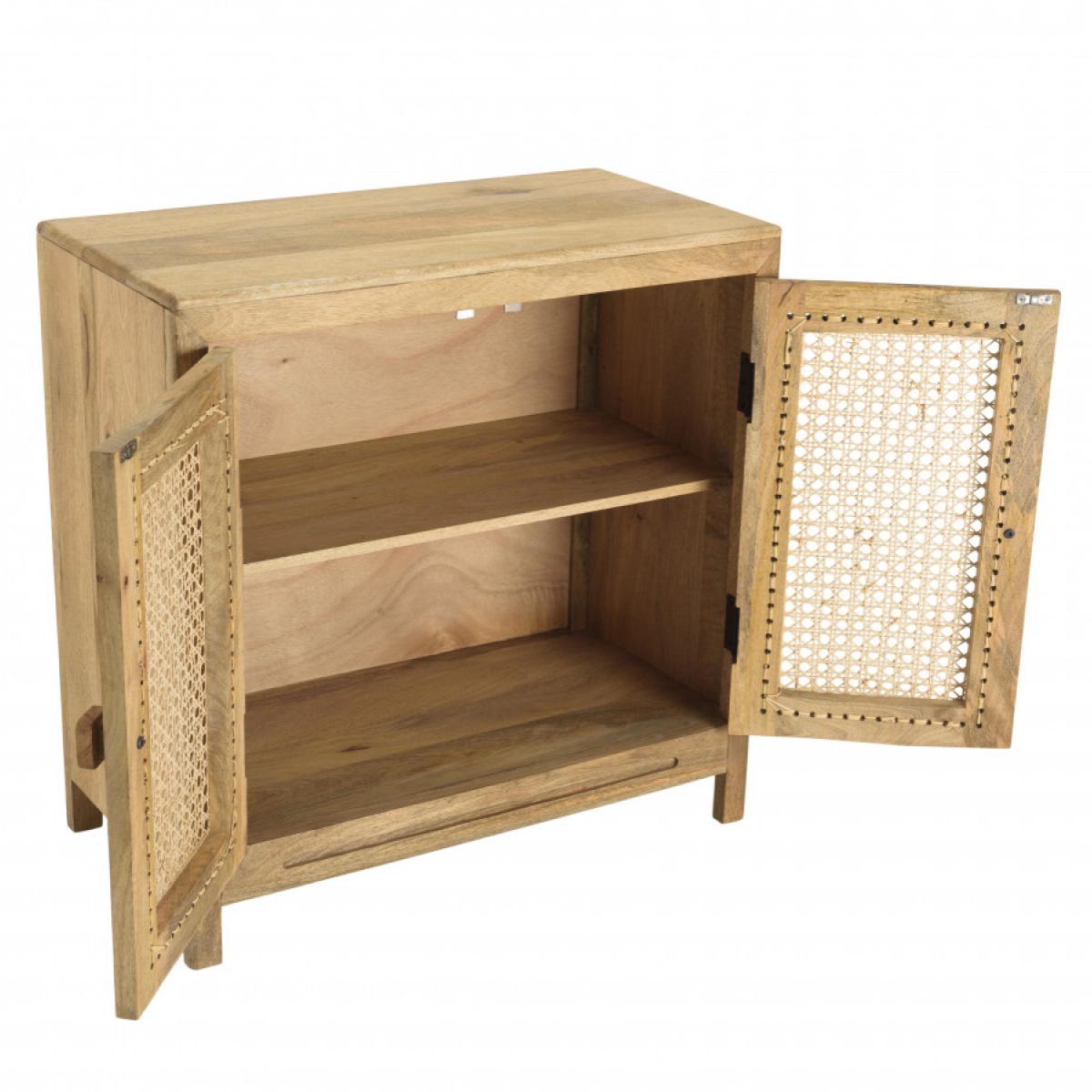 ISA - Buffet marron 2 portes bois de manguier et cannage couleur naturelle