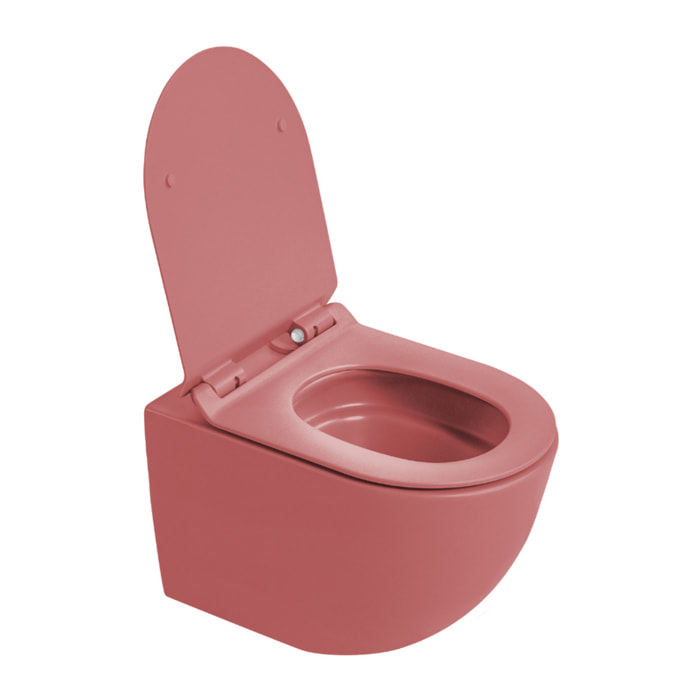 PixL Cuvette suspendue en céramique sans bride Tornado Quiet et fixations invisibles+abattant sofclose,rose mat (CEPX010RTORPPM)