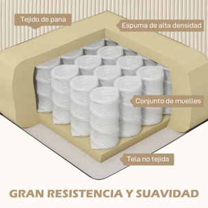 Sofá Chaise Longue, Sofá de 3 Plazas en Forma de L, Tapizado en Pana, Asiento y Respaldo Acolchados, para Salón, 214x134x87 cm, Beige