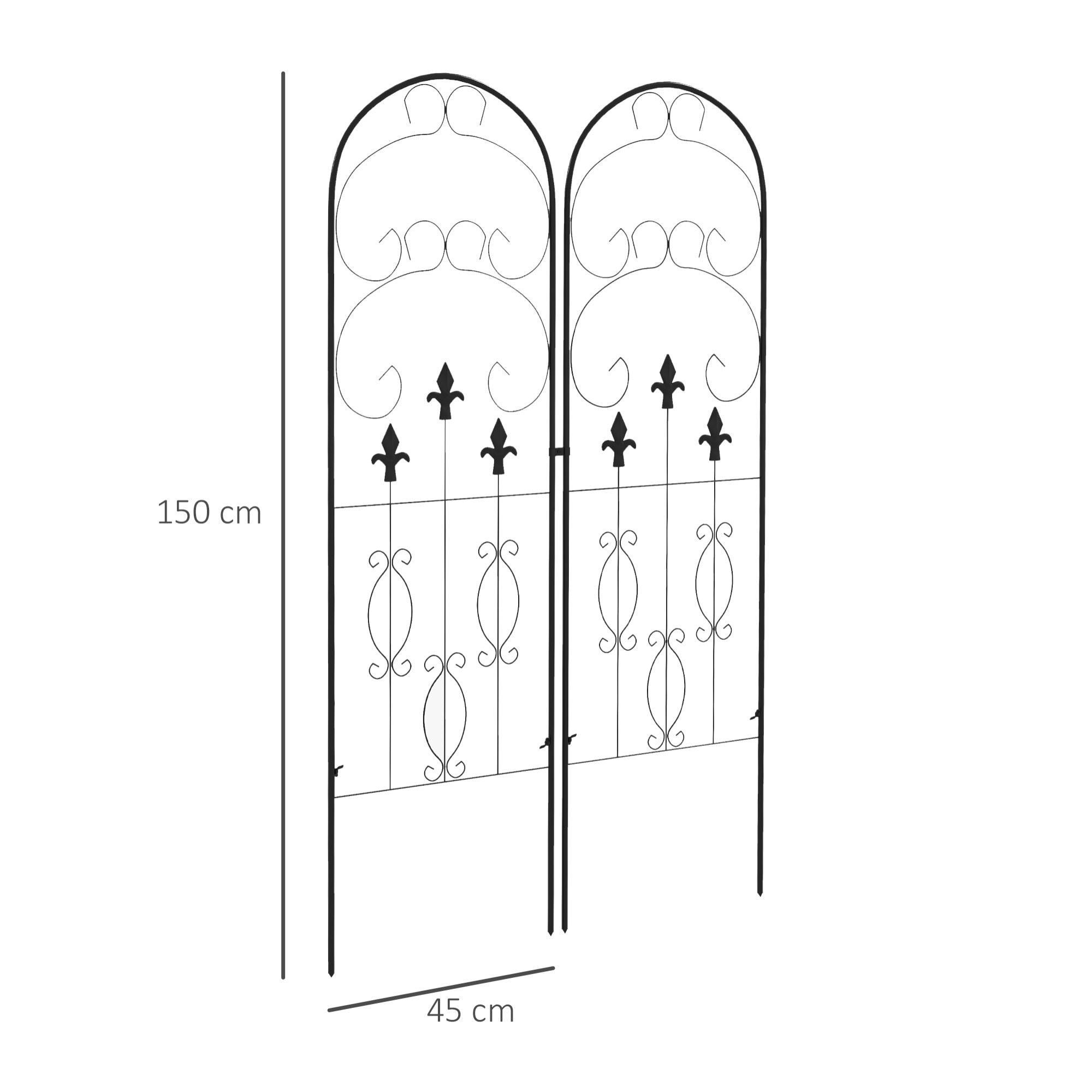 Juego de 2 Enrejados de Jardín Soportes para Enredaderas de Acero con Antióxido para Flores Plantas en Patio 45x150 cm Negro