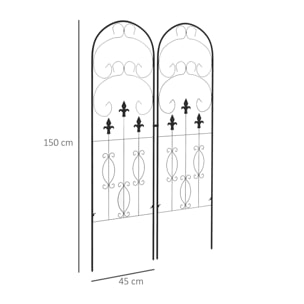 Juego de 2 Enrejados de Jardín Soportes para Enredaderas de Acero con Antióxido para Flores Plantas en Patio 45x150 cm Negro