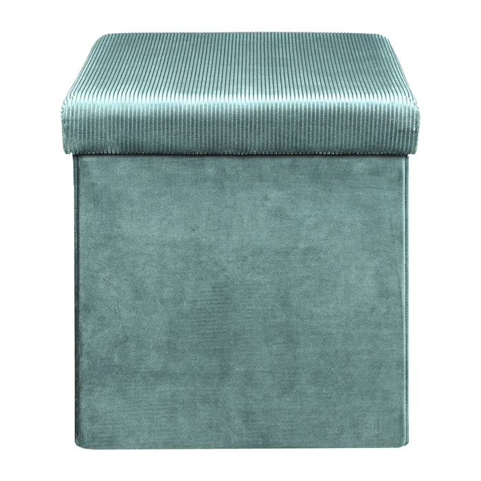 Coffre Pouf Pliable Velours Cotele Giulia Bleu