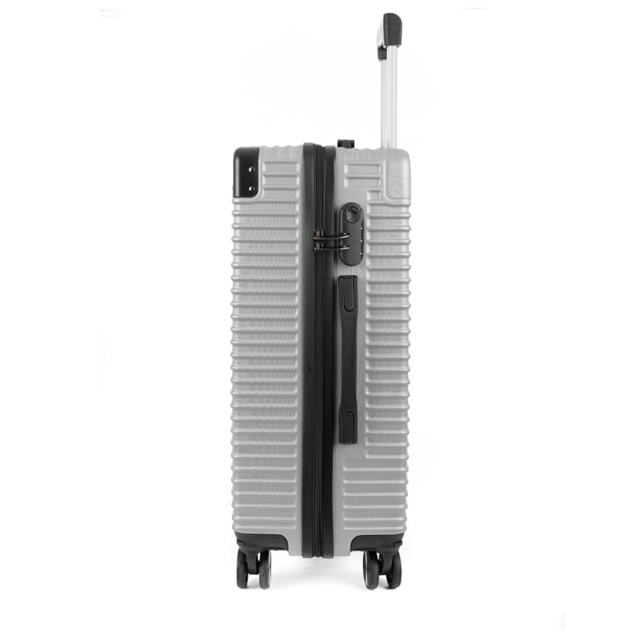DAM Set di 3 valigie Trolley, in materiale leggero ABS ad alta resistenza con angoli rinforzati. Chiusura numerica e 4 ruote doppie removibili e girevoli a 360°. 54x32x80 Cm. Colore: Grigio Chiaro