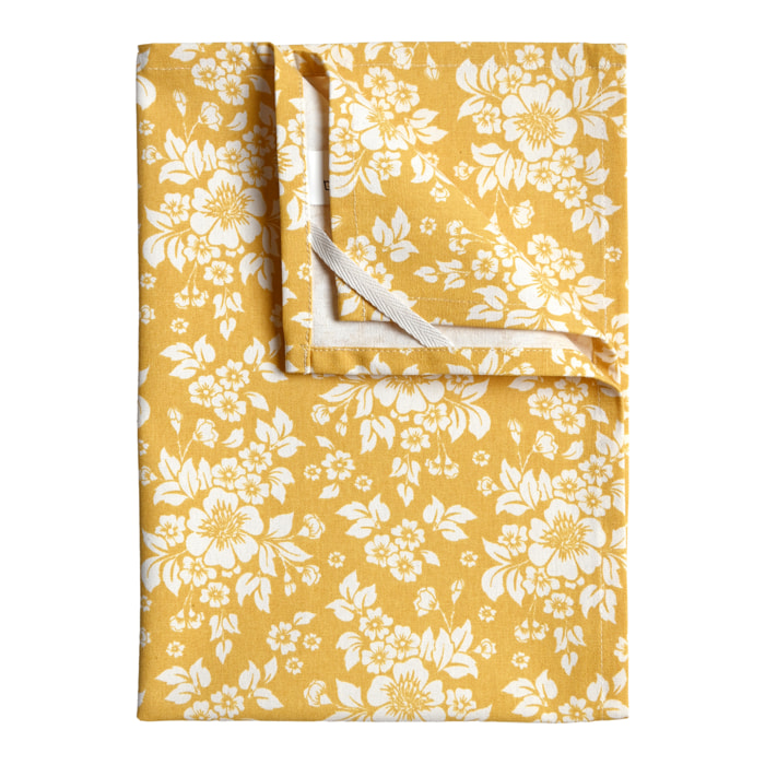 Torchon de cuisine en coton à motif floral imprimé - Jaune moutarde