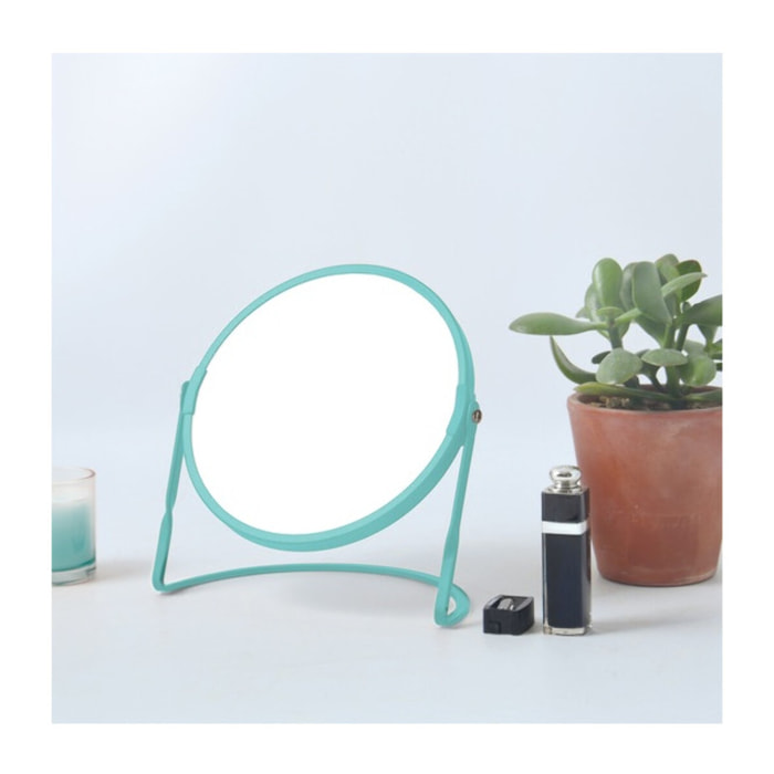 Miroir grossissant sur pied Acier AKIRA Bleu Aqua mat Spirella