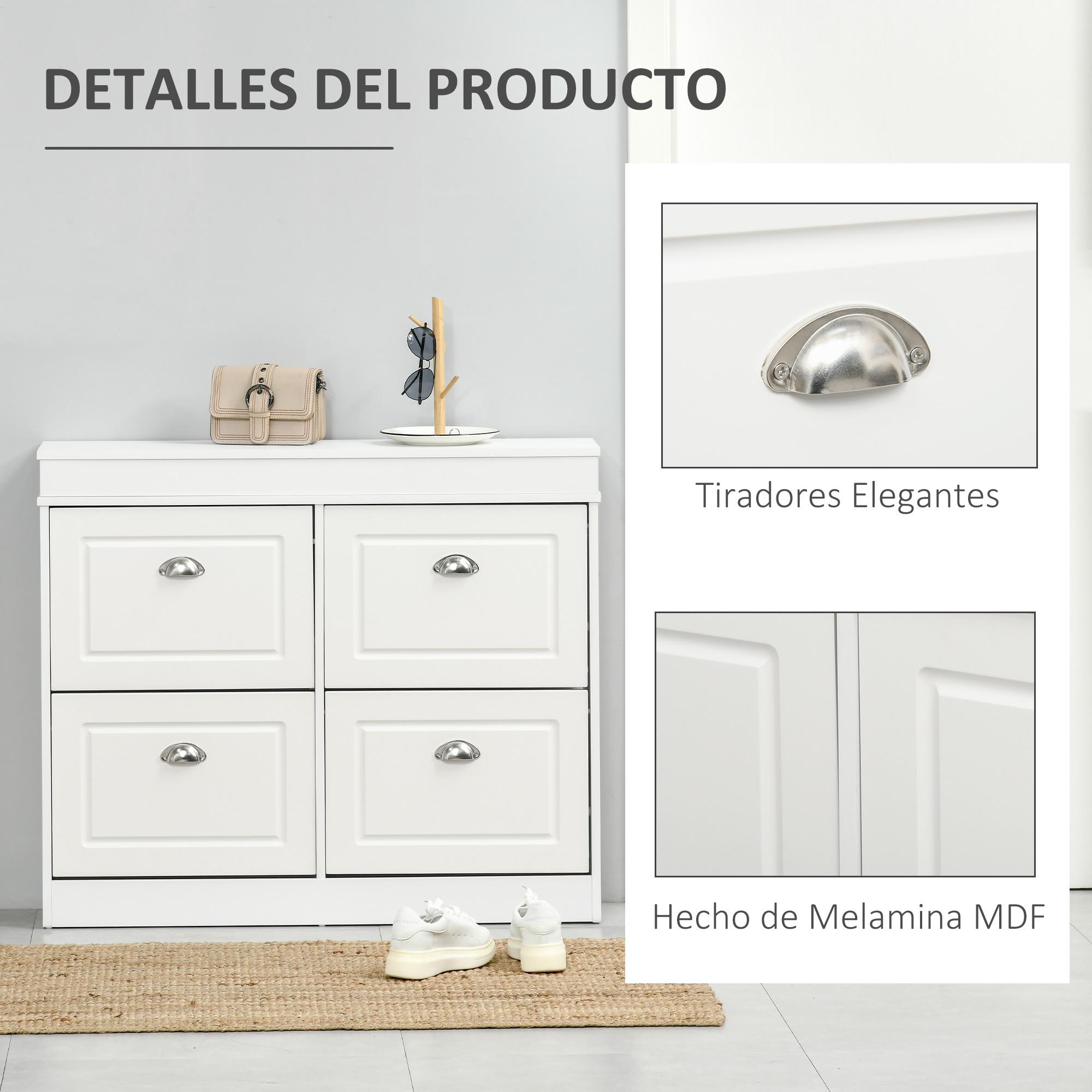 Mueble Zapatero de 4 Puertas Zapatero Estrecho con Estantes Ajustables y Extraíbles Capacidad de 16 Pares para Pasillo Entrada Recibidor 98x24x83 cm Blanco