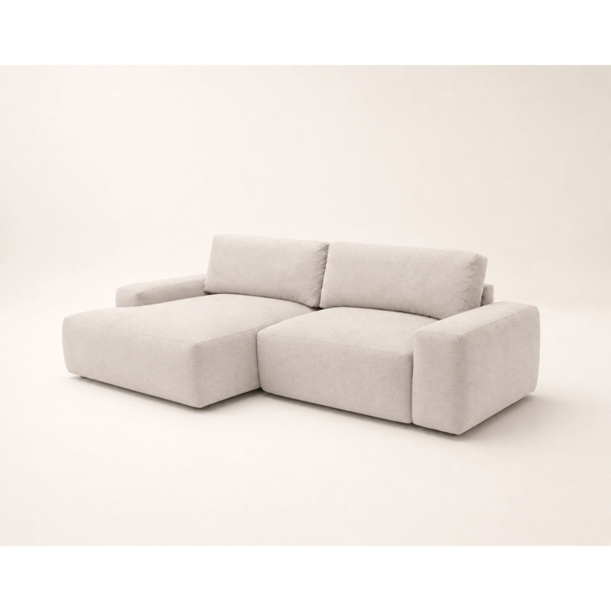 Tama - Canapé d'angle gauche 4 places convertible avec coffre en tissu - Beige