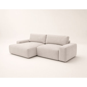 Tama - Canapé d'angle gauche 4 places convertible avec coffre en tissu - Beige