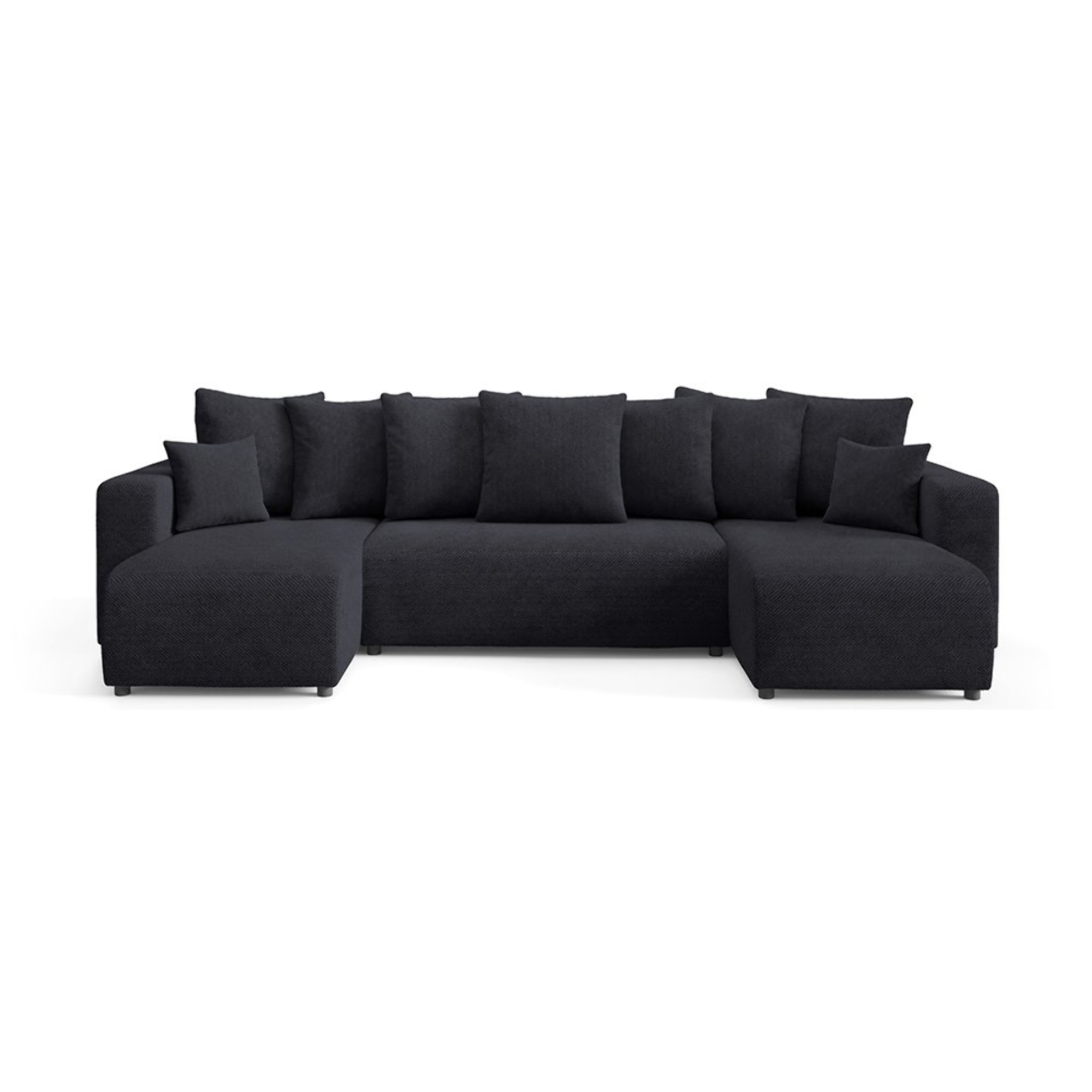GLORIA - Canapé panoramique 6 places en tissu noir