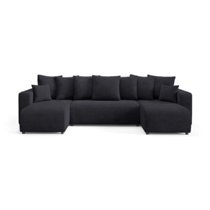 GLORIA - Canapé panoramique 6 places en tissu noir