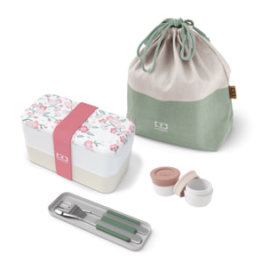 Set repas lunch box 2 étages 1L graphic Sakura + accessoires