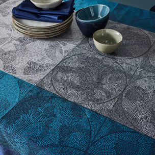 Nappe pur coton motif jacquard bleu Mille spheres nocturne