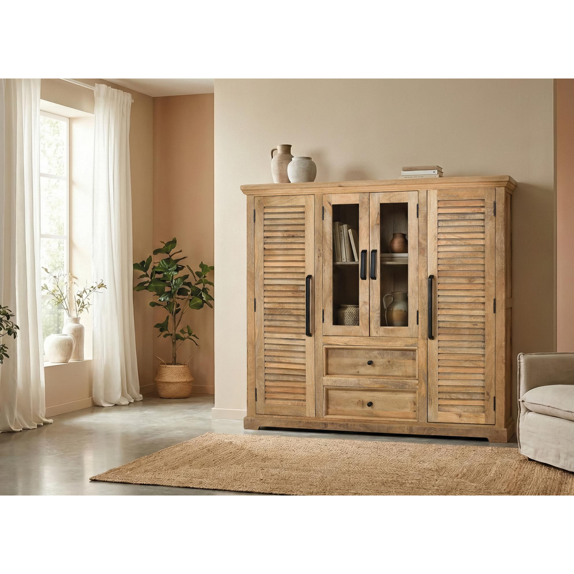 Alacena de Madera de Mango 160 Cm Estilo Rústico Contemporáneo