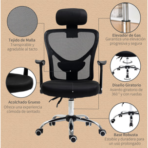 Conjunto de Oficina Incluye 1 Silla de Oficina Reclinable con Altura Ajustable 62x67x108-118 cm y 1 Alfombra Protectora de Suelo 90x120 cm Negro y Transparente