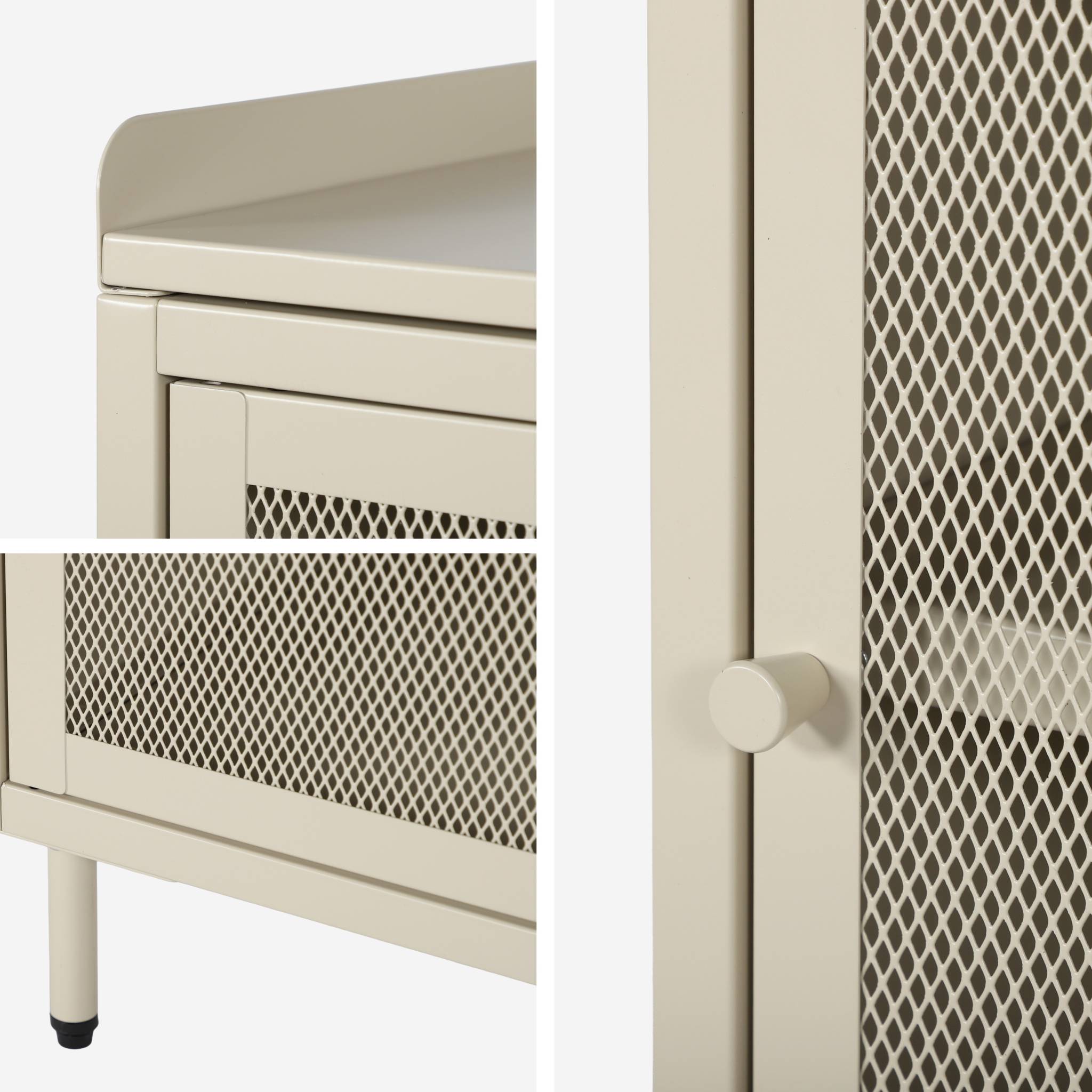 Lot de 2 tables de chevet industrielles métal crème 1 porte grillagée. 40 x 37 x 58.5 cm - Ohio