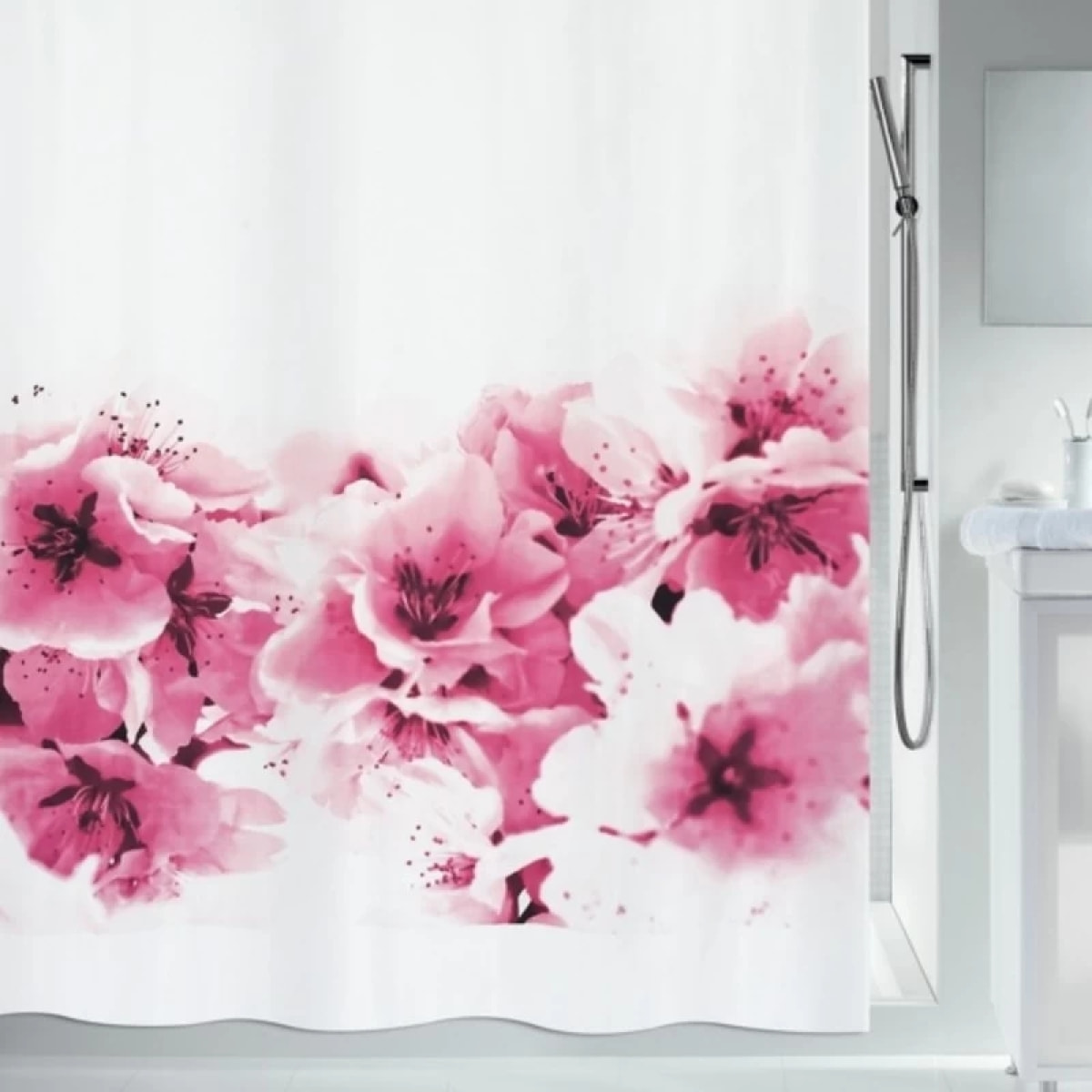 Rideau de douche Polyester AMANDA 180x200cm Fleur Rose Spirella