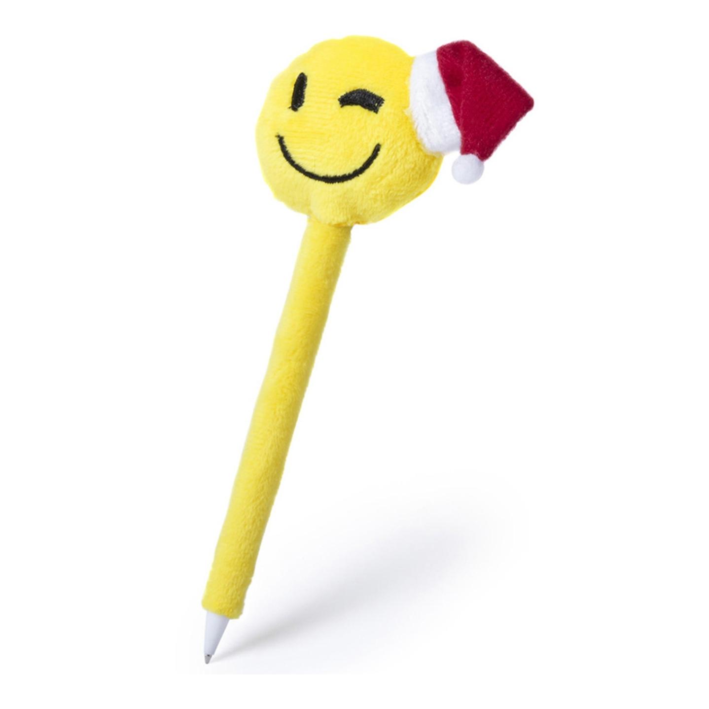 DAM Bolígrafo de peluche de diseño emoji navideño guiño. 7x3x17 Cm. Color: Amarillo Claro