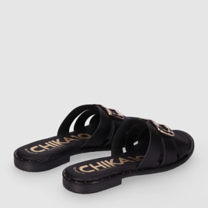 Sandalias de Piel - Negro - Tacón: 1 cm