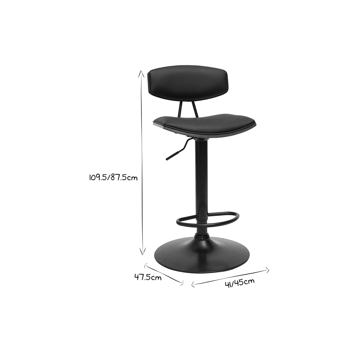 Tabouret de bar design réglable noir et bois foncé VASCO