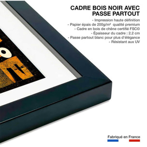 Affiche enfant ville des monstres  Affiche + cadre en bois - Noir