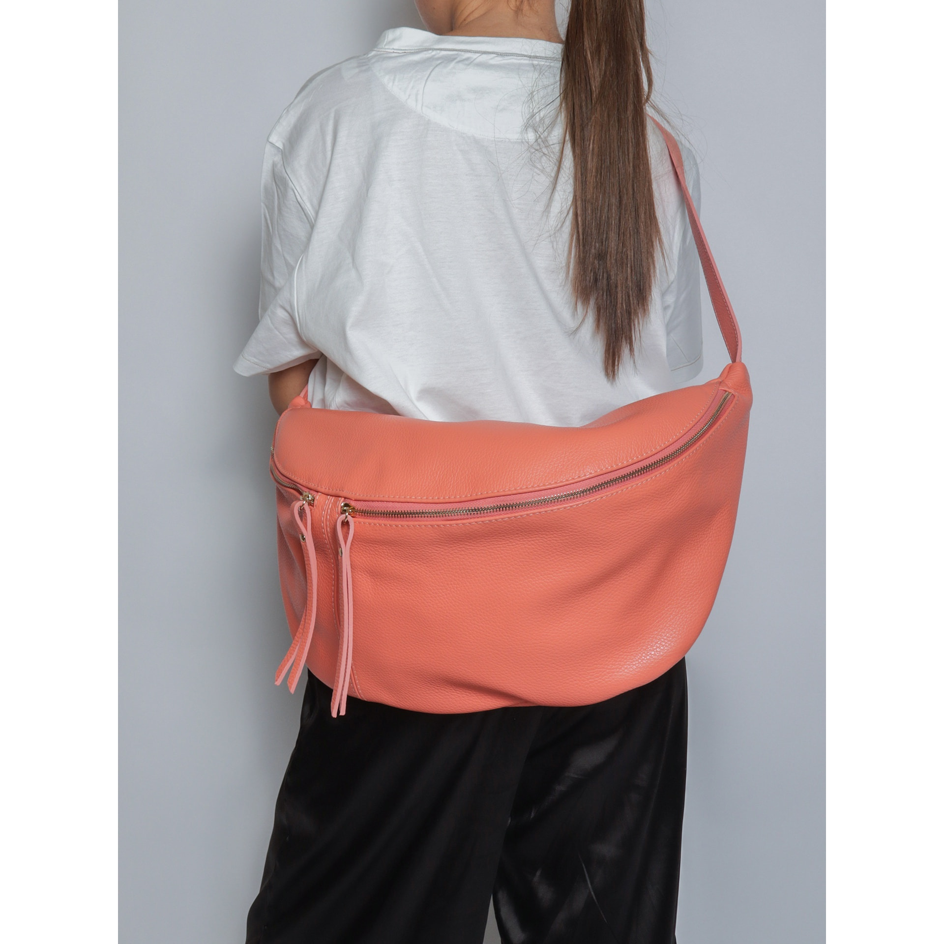 Borsa a tracolla da donna Made in Italy - Modello Caelia Plus - 100% pelle - 47.0 x 28.0 x 2.0 cm