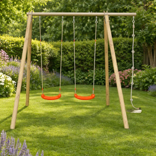 Portique bois poutre métal 2,30 m Techwood Premium PIKO - 3 enfants