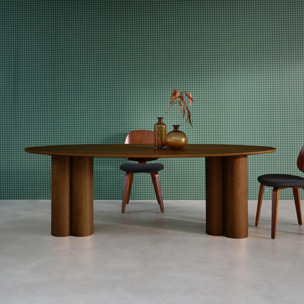 Table à manger ovale bois d'hévéa et placage chêne noyer 8 places 220cm - Leonore