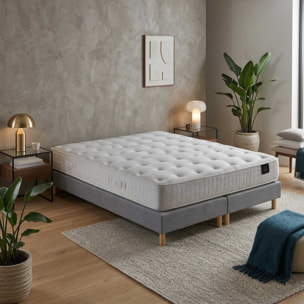 Ensemble matelas ressorts ensachés HÉCATE 2, H26 cm, sommier gris