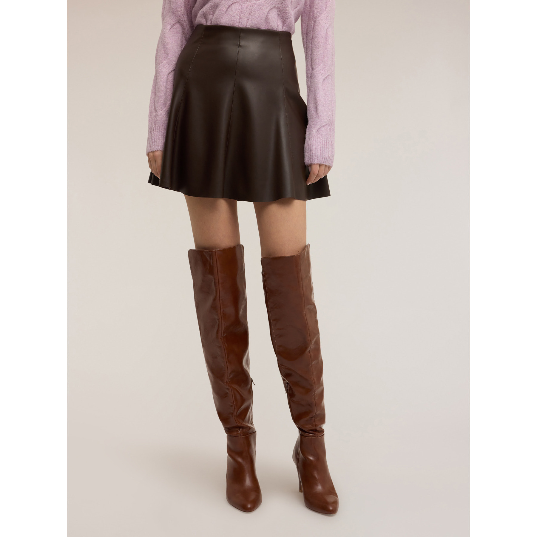 Motivi - Gonna linea ad A in tessuto spalmato - Marrone