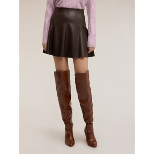 Motivi - Gonna linea ad A in tessuto spalmato - Marrone