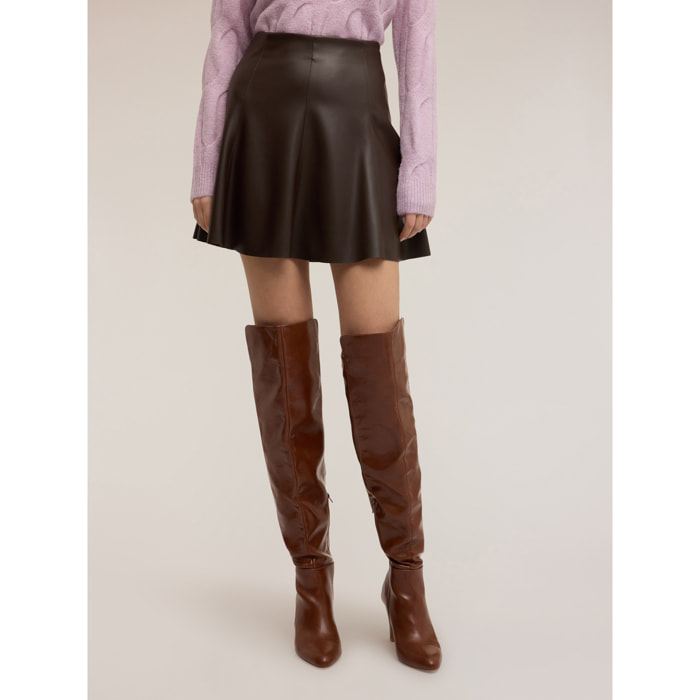 Motivi - Gonna linea ad A in tessuto spalmato - Marrone