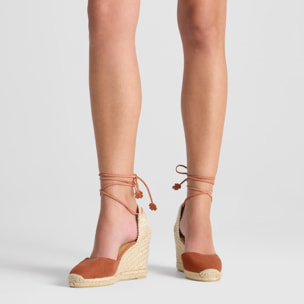 Alpargata de cuña 6 cm en ante con cordones trébol