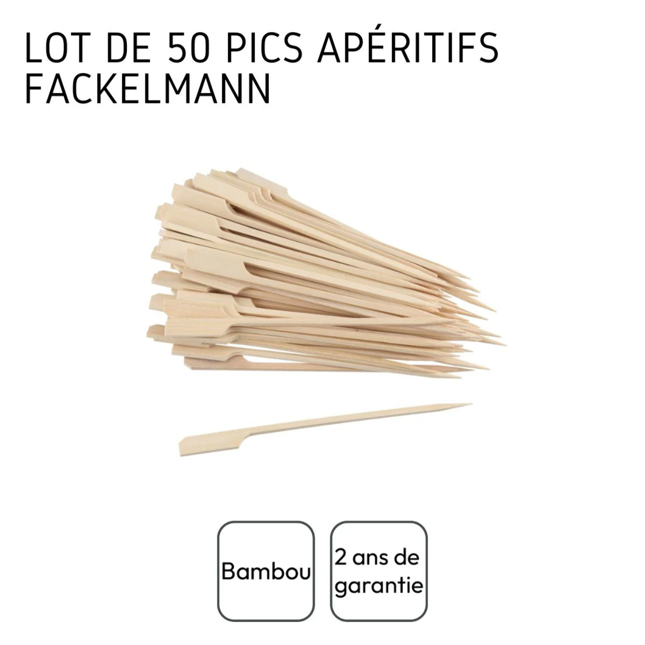 Lot de 50 pics en bois brochettes de 15 cm Fackelmann Single Use