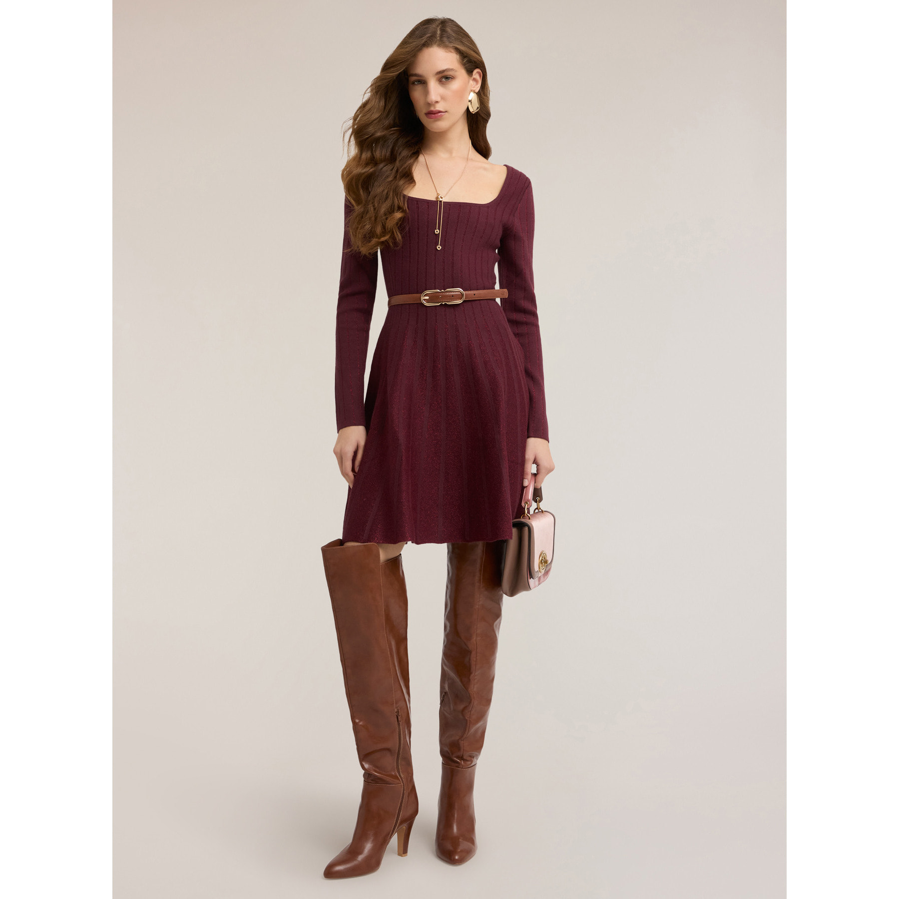 Motivi - Vestito flare in maglia misto lurex - Bordeaux