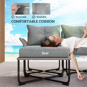 Conjunto de Jardín Exterior de Ratán Sintético de 5 Piezas Muebles de Jardín Exterior Incluye 2 Sofás Esquineras 1 Sofá de Exterior 1 Taburete 1 Mesa de Centro con Cojines Gris