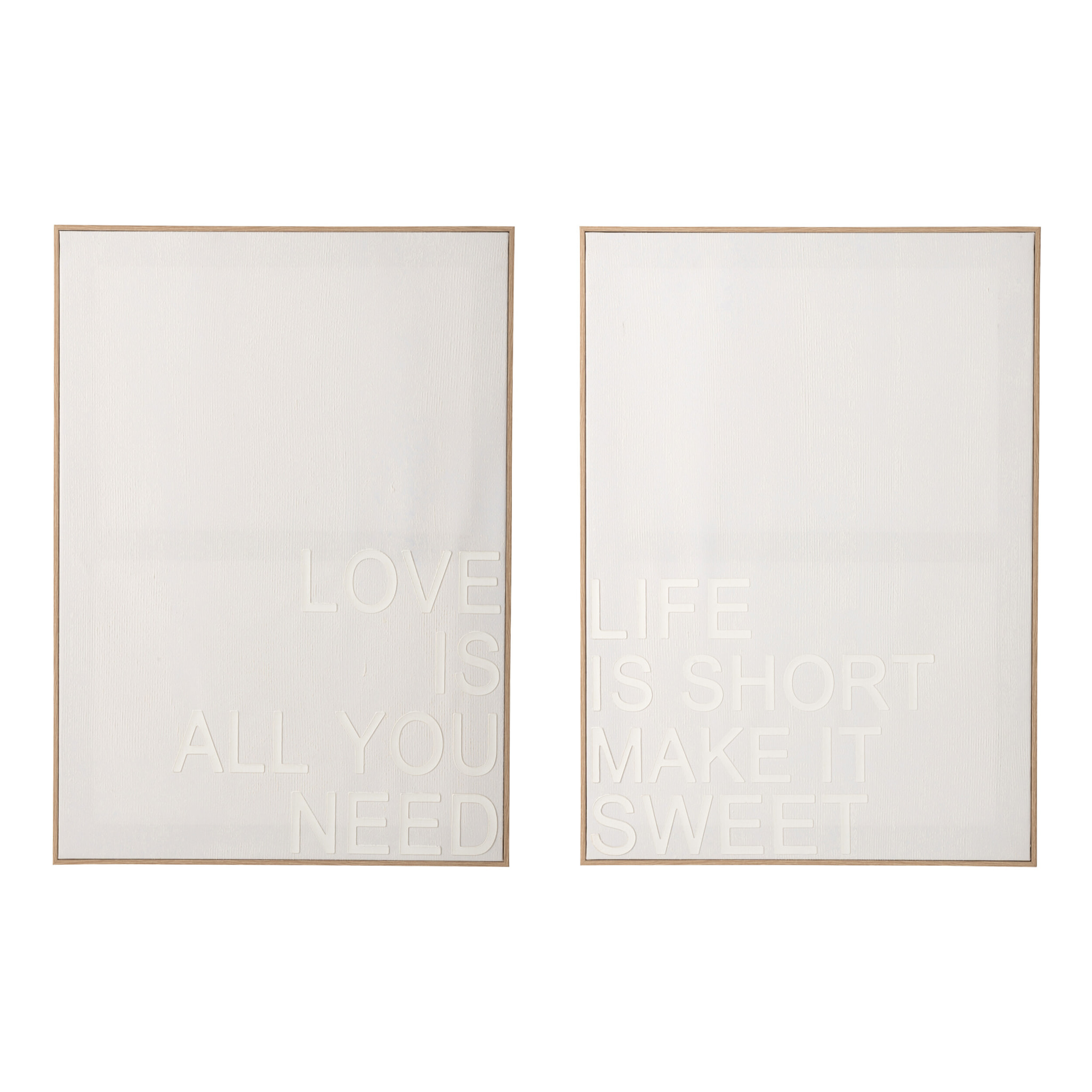 J-Line Tableau de Citations Love/Life - toile - blanc/cassé/naurel - 2 pièces