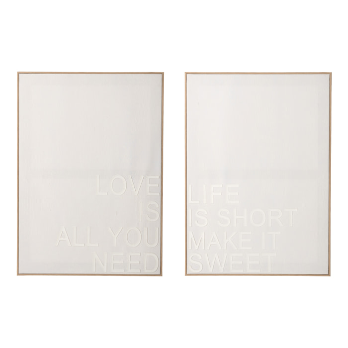 J-Line Tableau de Citations Love/Life - toile - blanc/cassé/naurel - 2 pièces