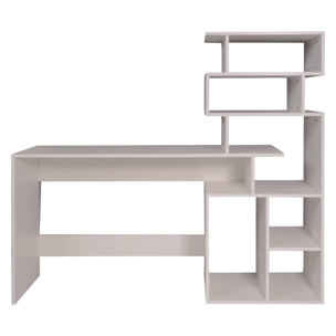 Scrivania con libreria alta moderna, Consolle con scaffali portaoggetti, Tavolo da studio per cameretta, cm 160x40xh135, colore Bianco