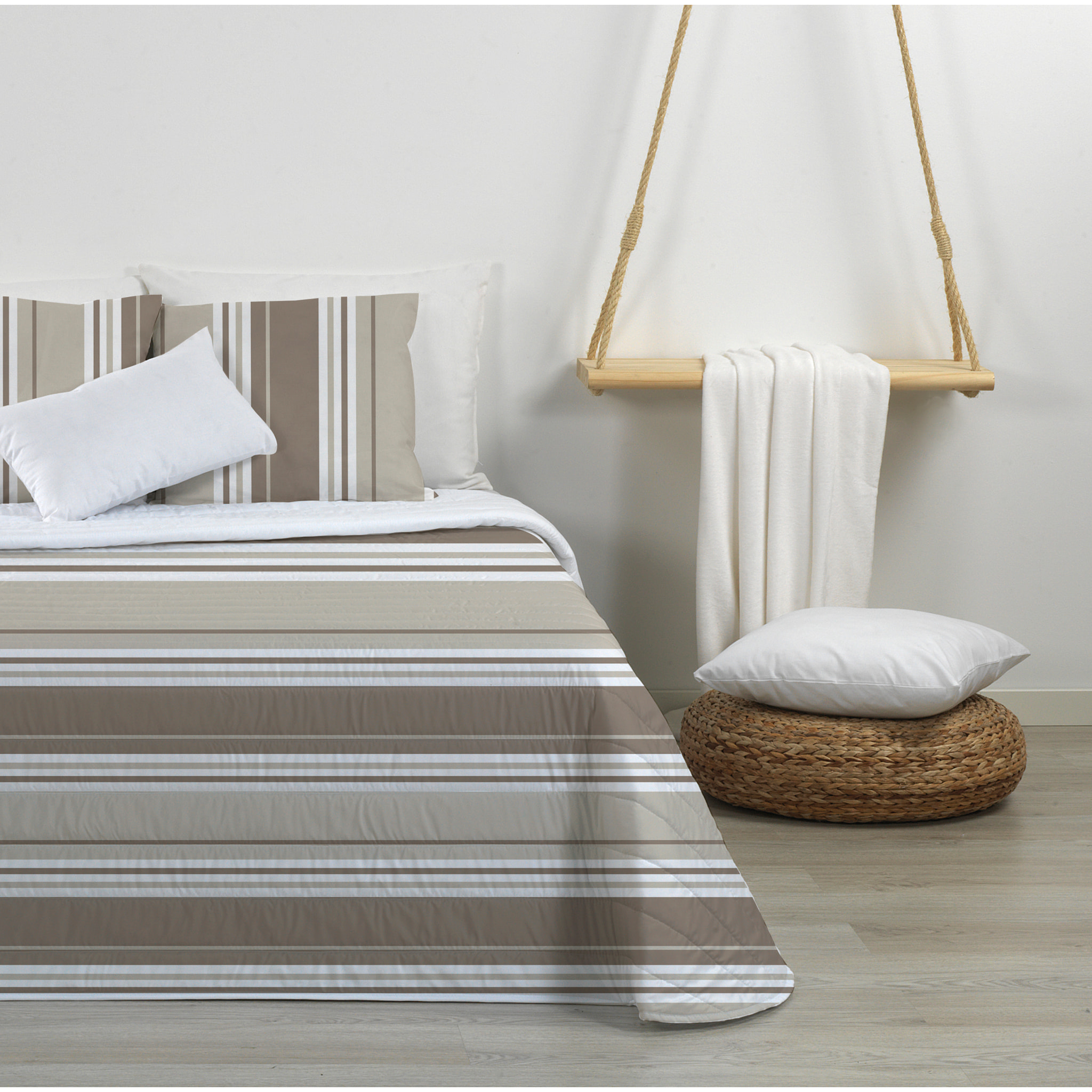 Pack colcha + 2 fundas de cojín WIDE LINE PIEDRA Nordic-Home
