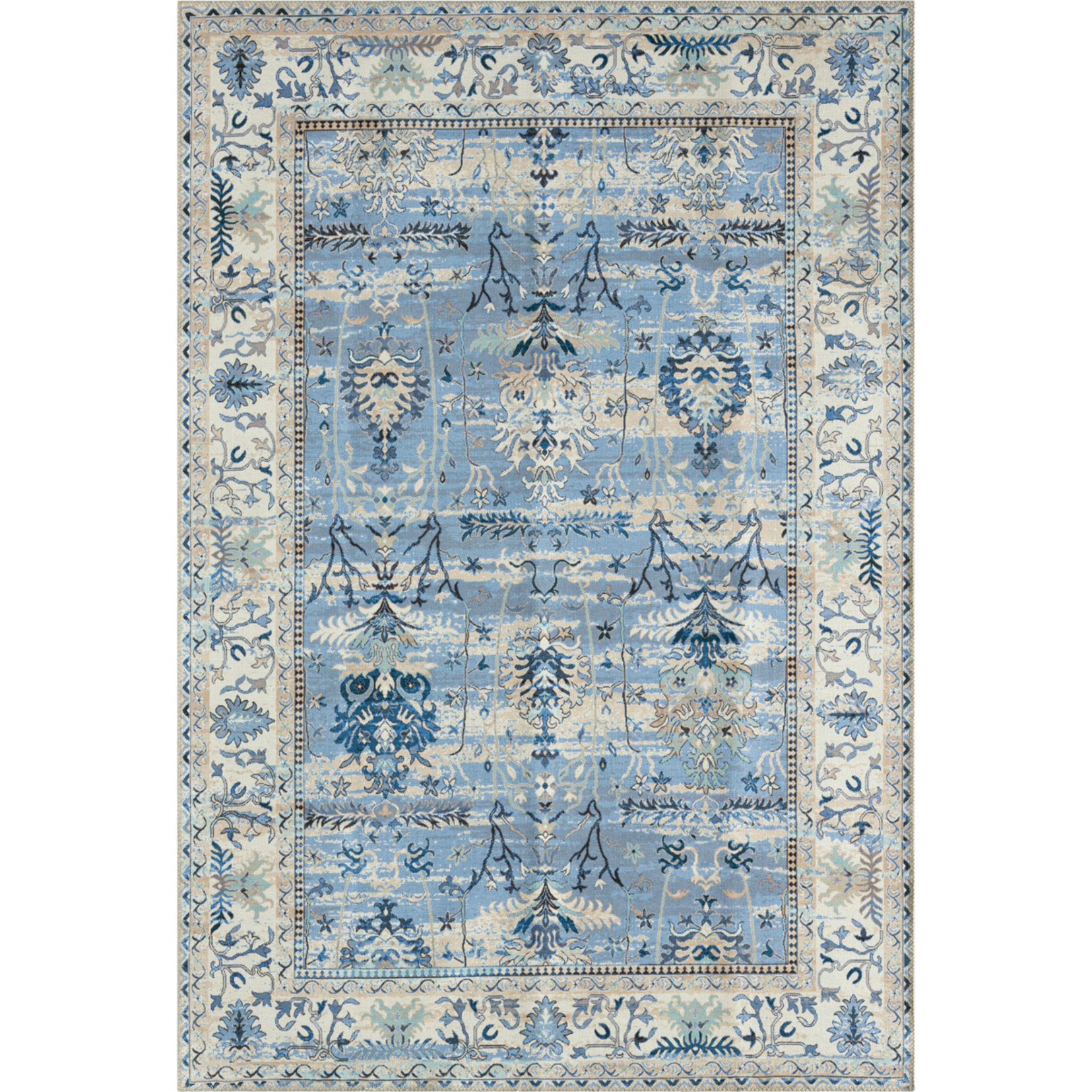 Radom - tapis vintage lavable en machine à 30°C, bleu