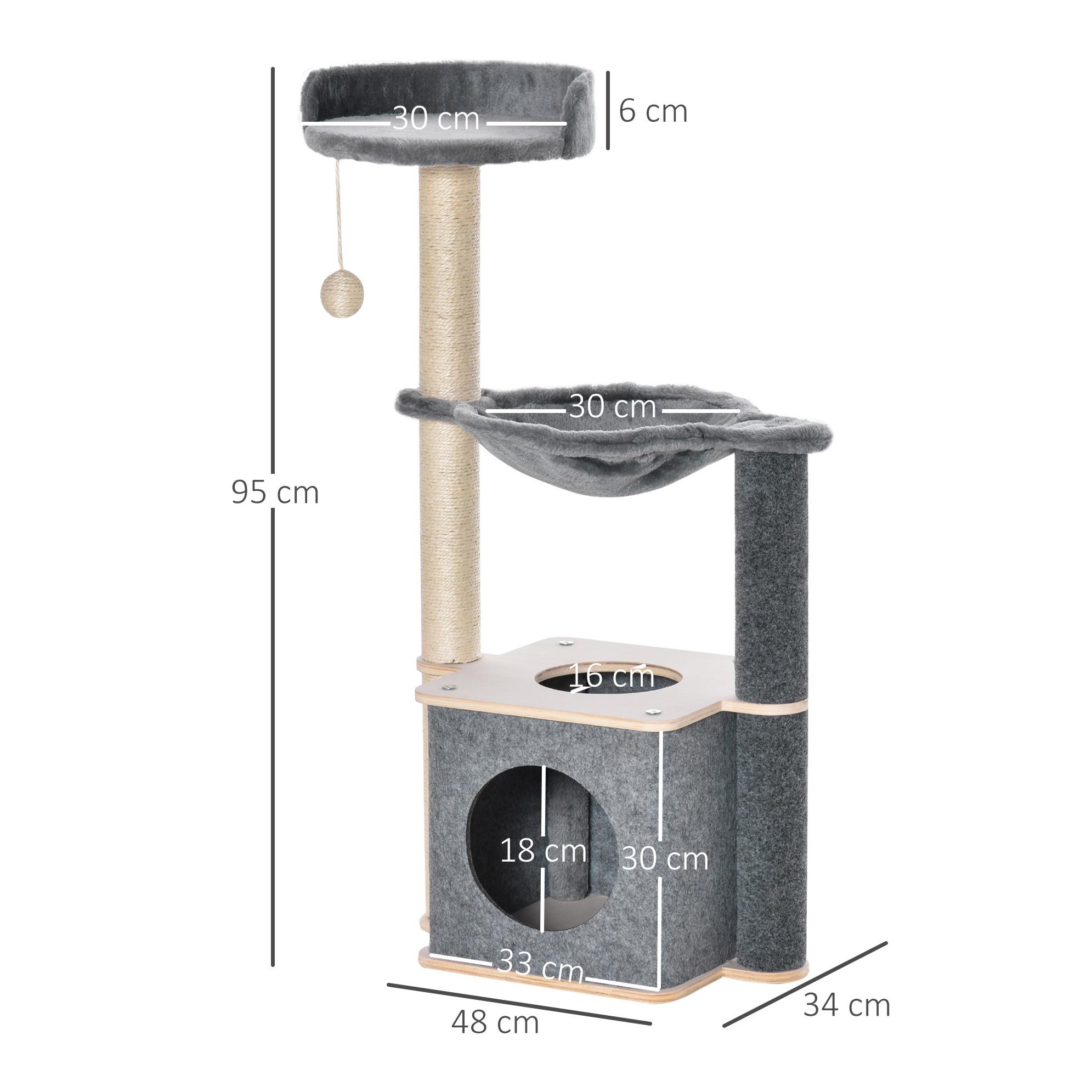 Árbol Rascador de Gato con Hamaca Plataformas Cueva Poste para Rascar 48x34x95cm