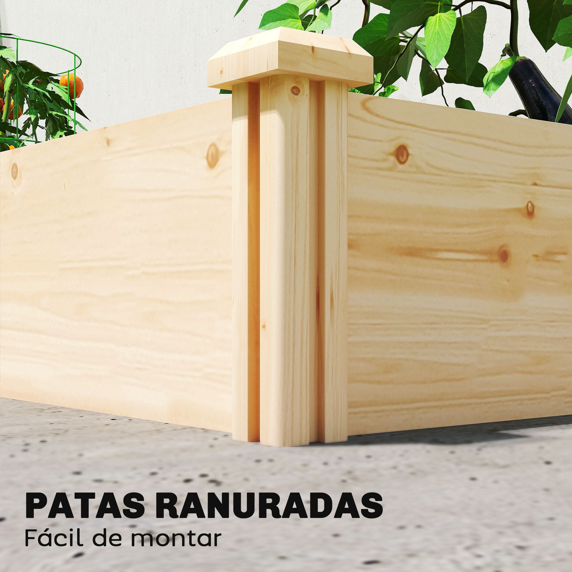 Jardinera Elevada de Madera, Huerto Urbano para Cultivar Plantas, Macetero Exterior con Divisor y Base Abierta, Pintura DIY, para Jardín, Terraza, 235x121x26 cm, Natural