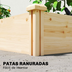 Jardinera Elevada de Madera, Huerto Urbano para Cultivar Plantas, Macetero Exterior con Divisor y Base Abierta, Pintura DIY, para Jardín, Terraza, 235x121x26 cm, Natural
