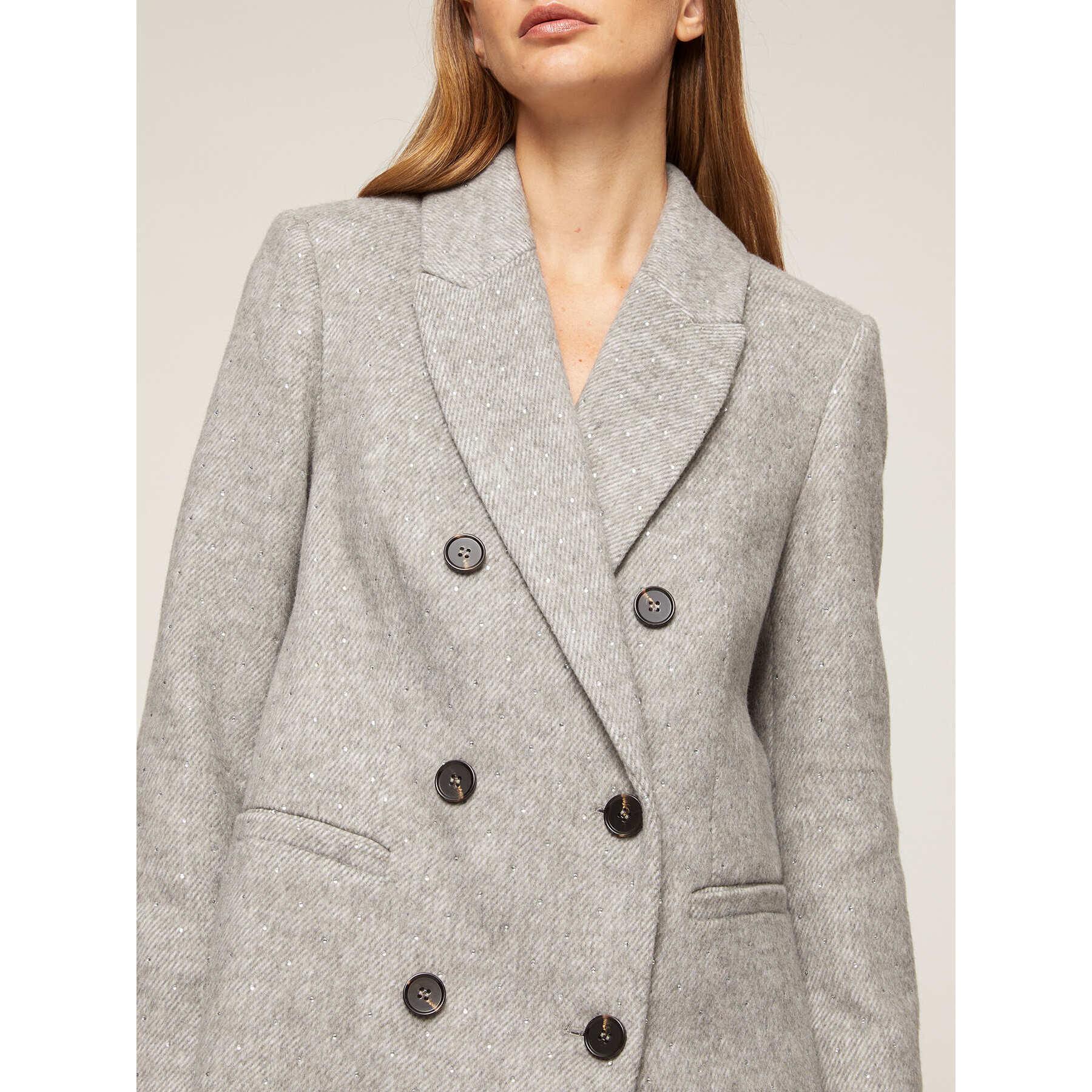 Motivi - Cappotto lungo in panno melangé con strass - Grigio