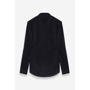 Camicia Uomo Coreano Slim Popeline Stretch Unito Nero